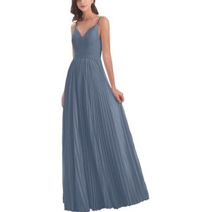 Dames spaghettibandjes chiffon bruidsmeisjes jurken lange formele jurken en avondjurken, Dusty Blauw, 58/Meer