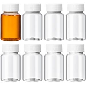 Ultnice Pillendoosjes met 10 stuks 80 ml flessen van transparant kunststof met wit deksel