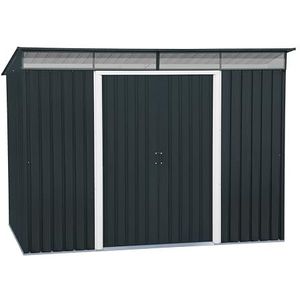 Duramax TOP Pent dakraam, 8 x 6 (4,86 m2) metalen tuinhuisje, van thermisch verzinkt staal, sterke versterkte dakstructuur, ingebouwd dakraam voor zonlicht, metalen opslagschuur, antraciet