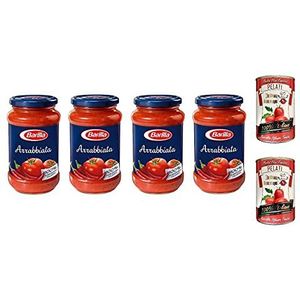 Barilla Sugo Pronto Arrabbiata Kant-en-klare saus, Italiaanse tomaat, 400 g + Italiaanse gourmet 100% Italiaanse gepelde tomaten, 2 x 400 g