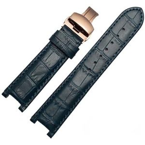 Jeniko Echt lederen horlogeband Compatibel met GC-polsband 22 * 13mm 20 * 11mm Gekerfde band met roestvrijstalen vlindergesp (Color : Blue Rose gold, Size : 20-11mm)