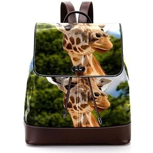 Giraffe hoofd op zoek outdoor bos gepersonaliseerde casual dagrugzak tas voor tiener, Meerkleurig, 27x12.3x32cm, Rugzak Rugzakken