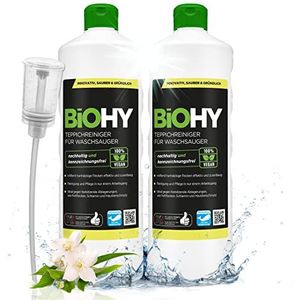 BiOHY Tapijtreiniger voor stofzuigers (2 x 1l Fles) + doseerder | geschikt voor alle stofzuigers | verwijdert moeiteloos alle vlekken | in één stap schoonmaken en verzorgen (Waschsauger)