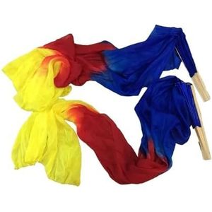 Danswaaier, zijden waaiers, Buikdans bamboe waaier sluiers zijde verpakking van 2 veelkleurige verschillende maten(Rosso,120X90CM)