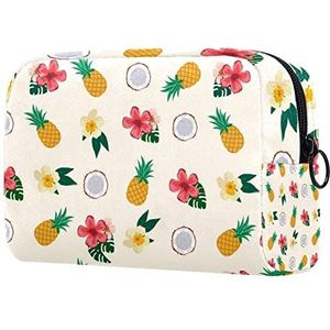 Gele Ananas Rode Romige Bloemenprint Reizen Cosmetische Tas voor Vrouwen en Meisjes, Kleine Make-up Tas Rits Pouch Toilettas Organizer, Meerkleurig, 18.5x7.5x13cm/7.3x3x5.1in, Mode