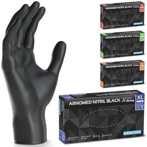 ARNOMED wegwerphandschoenen zwart extra sterk, wegwerphandschoenen in XL, 50% dikkere nitril handschoenen, 1000 stuks , wegwerphandschoenen poedervrij, latexvrije rubber handschoenen, wegwerphandschoenen in S, M, L & XL