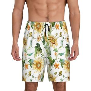 Heren Zonnebloem En Maïs Print Lounge Shorts Pyjama Bottoms Nachtkleding Shorts Kerst Shorts Losse Sport Broek, Zwart, L