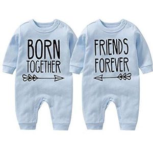 culbutomind Baby tweelingen rompertje voor jongens en meisjes, beste vrienden voor altijd plezier, baby, cadeau, geboorte, grappige babykleding, blauw, 0-3 Maanden