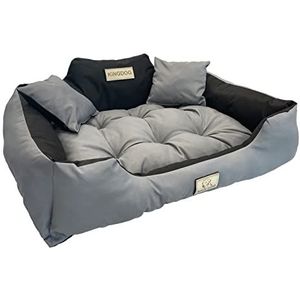 KingDog Honden- en kattenbed met twee kussens, hondenkussen, hondenmand, huisdierbed, wasbaar, waterdicht pvc-materiaal, S, 55 x 45 cm (donkergrijs)