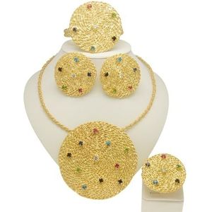 Gouden sieradenset voor dames, grote hanger, kleurrijke oorbellen, prachtig huwelijkscadeau H20005 (Size : 45cm, Color : H20005_RESIZABLE)