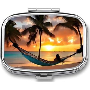 Kokosnoot Strand Zonsondergang Hangmat Pillendoos Pil Case Leuke Pil Organizer Pil Houder Geneeskunde Pil Organizer Pil Container Dagelijkse Pil Organizer Kleine Pillendoos Pil Case voor Portemonnee