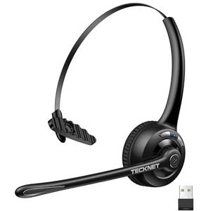 TECKNET Bluetooth headset met microfoon en USB-dongle, draadloze pc-headset, ruisonderdrukking en handsfree chat, headset voor computer, callcenter, telefoonconferenties, super licht, ultra