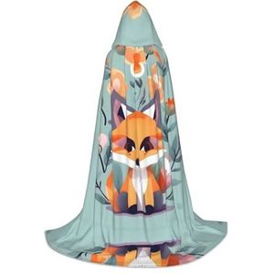 HJLUUFT Leuke Dier Vos Bloemen Print Hooded Mantel Renaissance Hooded Cape voor Vrouwen Mannen, Middeleeuwse Ridder Outfit Gothic Unisex
