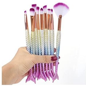 Eljjhah Make-up Borstels Kit Natuurlijk Tool Mermai Potlood Cosmetica Foundation Kunstenaar Zeemeermin Markeerstift Gezicht Set Van Bronzer Oogschaduw Lip (Handvat Kleur: 10 stuks)