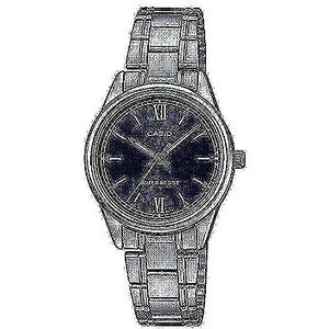 Casio LTP-V005D-1B2 dames roestvrij staal Romeinse zwarte wijzerplaat 3-hand analoge jurk horloge, Quartz uurwerk