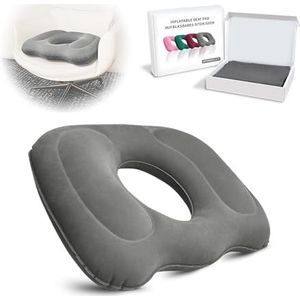 Opblaasbaar liftdonutkussen, aambeienkussen voor stuitbeen- en rugpijn, Coccyx-kussen voor ischias, na operaties, draagbaar reiskussen voor rolstoelen, bureaustoelen, grijs