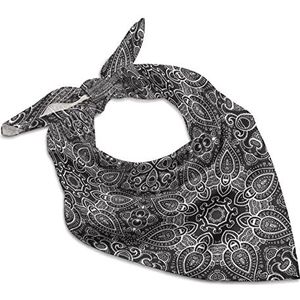 Zwarte Mandala Paisley Zachte Vierkante Zijde Hals Hoofd Sjaal Haaraccessoires Mode Sjaals voor Vrouwen Gift 45 cm x 45 cm