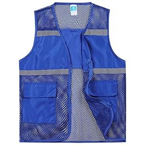 Fluorescerend Vest Reflecterende vesten hoge zichtbaarheid mesh reflecterende vesten met zakken en ritssluiting for teamactiviteiten of nachtrijden Reflecterend Harnas (Color : Blue, Size : Large)