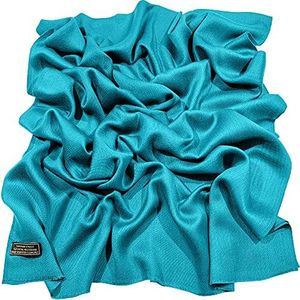 CJ Apparel Effen franje-sjaal, wikkeldoek, stola, pashmina, turquoise, Eén maat