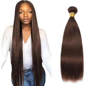 Salharer Bone Straight Human Hair Bundles Single Extensions Machine Double Wefts 100% Unprocessed Brazilian Virgin Remy Weave Grade 8A Chocolate Brown Color for Woman 28 Inch