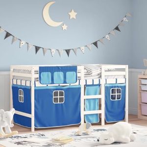 XGWKCNV Furniture select-Kinderhoogbed met gordijnen zonder matras blauw 90x190 cm eenpersoonsbed