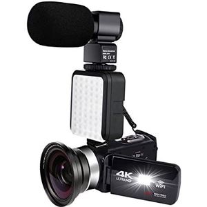 Vlogcamera, Videocamera met microfoon 4K Camcorder Digitale Vlogging Camera for Live Stream Wifi Afstandsbediening Night Vision Touch Screen Photography(With 64GB SD Card,Option D)