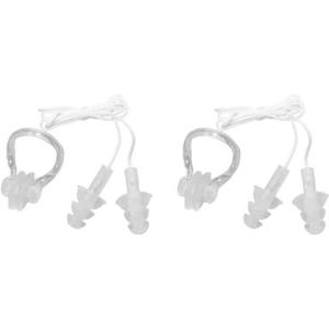 2 Set van 2 Stuks Volwassenen Oor Stopper Neus Clips Set Vrouwen Mannen Zwemmen Surfen Duiken Siliconen Zachte Oordopje Kit Onderwater Sport Wit