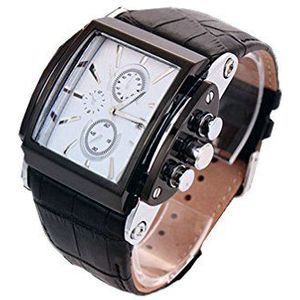 Mode Sportief Horloge voor Man Lederen Band Rechthoekige Wijzerplaat Mannen Waterdichte Horloges