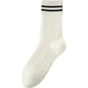 YIJIANUO 5 paar gestreepte zwart-witte katoenen sokken voor dames, vier seizoenen, ademend, mode, harajuku, casual sokken, Ivoor, Size 36-40