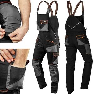 NEO TOOLS HD Slim werkbroek, zakken, 60% katoen, nauwsluitend, geprofileerde knie, drievoudige naden, afneembare beenopeningen, beenverlenging, elastische band, reflecterend, zwart, 3XL