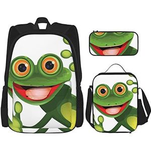 Set van 3 stuks tuinaardappelen rugzakset, verstelbare schoudertas met lunchbox etui, Groene Kikker, Eén maat, Dagrugzak