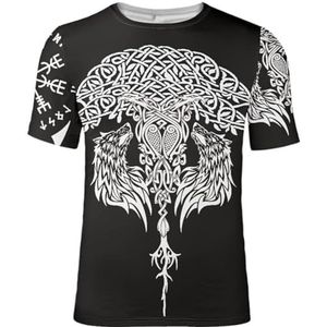 Unisex Viking Celtic Knot T-shirt - Noordse 3D-geprinte Odin Fenrir Tattoo Casual Harajuku Korte Mouw - Middeleeuwse IJslandse Pagan Comfortabele Losse Tracktop (Color : Crow A, Size : M)