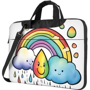 SSIMOO Gekleurde strepen verticale stijlvolle en lichtgewicht laptop messenger bag, handtas, aktetas, perfect voor zakenreizen, Regenboog Wolken Regendruppel 1, 14 inch