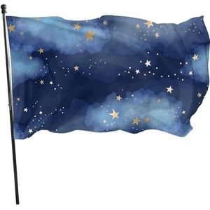 Vlag 90x150cm, Donkerblauw Goud Folie Nevel Indoor Vlag Grappige Decoratieve Vlag 2 Metalen Oogjes Seizoen Vlag, Voor Activiteiten, Tuin, Parade