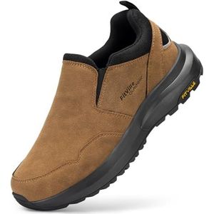 FitVille Wandelschoenen Heren Extra Breed Trekkingschoenen Antislip Buitenschoenen Lichtgewicht Ademend Vrijetijdsschoenen Slip On Wandelschoenen Breed Sneaker met Steunzool, Bruin 45 EU Breed