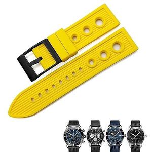 INSTR Natuur Rubber Horlogebandje Voor Breitling Superocean Avenger Heritage Gevlochten Horlogeband 22mm 24mm Band Armbanden (Color : Yellow black, Size : 22mm)