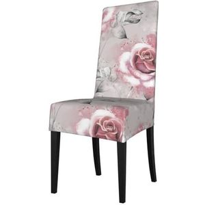 KemEng Roze bloemen aquarel bloemen roos grijze bladeren spat, stoelhoezen, stoelbeschermer, stretch eetkamerstoel hoes voor stoelen