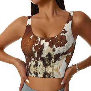 ZXERTG Rode en witte koeienhuid print atletische tanktops, hoge ondersteuning, ideaal voor high-impact workouts, yoga en hardlopen, Zwart, S