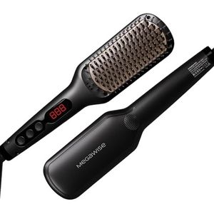 MEGAWISE Pro Ceramic Ionic Hair Straightener borstel voor de huishoudsalon, rechte haarborstel met 20 s verwarmingstechniek, auto-off, anti-kald met universele dubbele voltage (zwart)