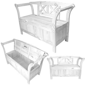 KADAX Tuinbank, 119 x 45 x 73 cm, bank van een vezelplaat, zitbank met opbergruimte en rugleuning, houten bank voor tuin, balkon, 119 cm, wit