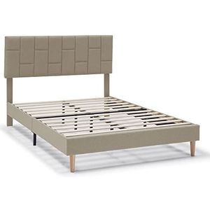 HOMN LIVING Sorni gestoffeerd bed 30 cm, matrassteun, lattenbodem van hout, eenvoudige montage, 135/140 x 190 cm, beige