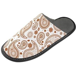 LI ZHI XIN Volwassen pluche pantoffels dames flanel warme huisschoenen met antislip heren indoor pantoffels met PVC-zool maat 4-11 Paisley naadloos patroon rood, Meerkleurig, 4/5 UK