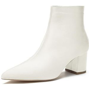 Vrouwen Chunky Blok Lage Hiel Chelsea Enkellaarsjes Puntige Neus Zijrits Kantoor Klassieke Satijnen Jurk Korte Bootie,ivoor,35 EU