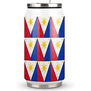 Retro Filippijnen Vlag Reizen Mok met Deksel Cola Cup Geïsoleerde Tumbler Water Fles Thee Cup Voor Vrouwen Mannen