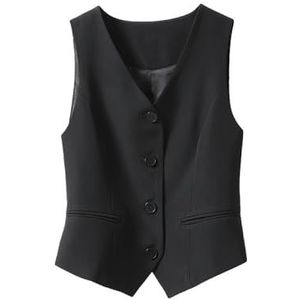 OutFyt Dames Wit Slank Gilet Mouwloos Pakvest, Pak Met Enkele Rij Knopen Racerback V Hals Gilet Vintage Vesten Vest Werk Kantoor Vest Jas,Zwart,Xl