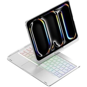 Toetsenbordhoes voor iPad 11e A16 2025 & 10e generatie 10,9 inch 2022, 360° Draaibaar, 7-Kleuren Verlicht Toetsenbord met Trackpad & Penhouder,Zilver