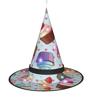 SSIMOO Cupcake Patroon Elegante Vrouwen Halloween Heks Hoed Led Verlichte Accessoire - Perfect Voor Feesten En Rollenspel