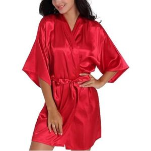 JMORCO Satijnen badjas dames satijnen gewaden badjassen pyjama pyjama nachtkleding nachtkleding halve mouw sexy casual, Jujube, M (50-55kg)