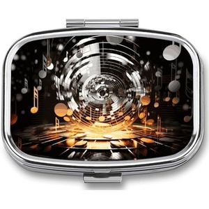 Muzikaal thema muzieksleutels, pillenetui met 2 compartimenten, pillenorganizer, draagbare vierkante pillendoos, vitaminepillenorganizer voor zakportemonnee en reizen