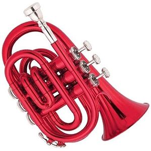 studen pocket trompet Rode Kleur Messing Body Tone Bb Pocket Trompet Messing Instrument Geschikt Voor Beginners pocket trompet